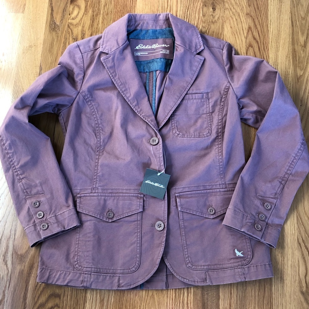 Eddie Bauer Size 6P Mauve Legend wash Stretch Button Front Pockets Jacket